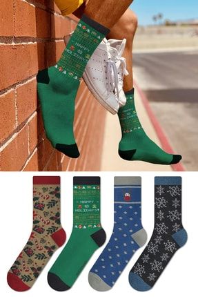 Yılbaşı Temalı Dört Mevsim Unisex 4'lü Renkli Soket Çorap Seti CCU68