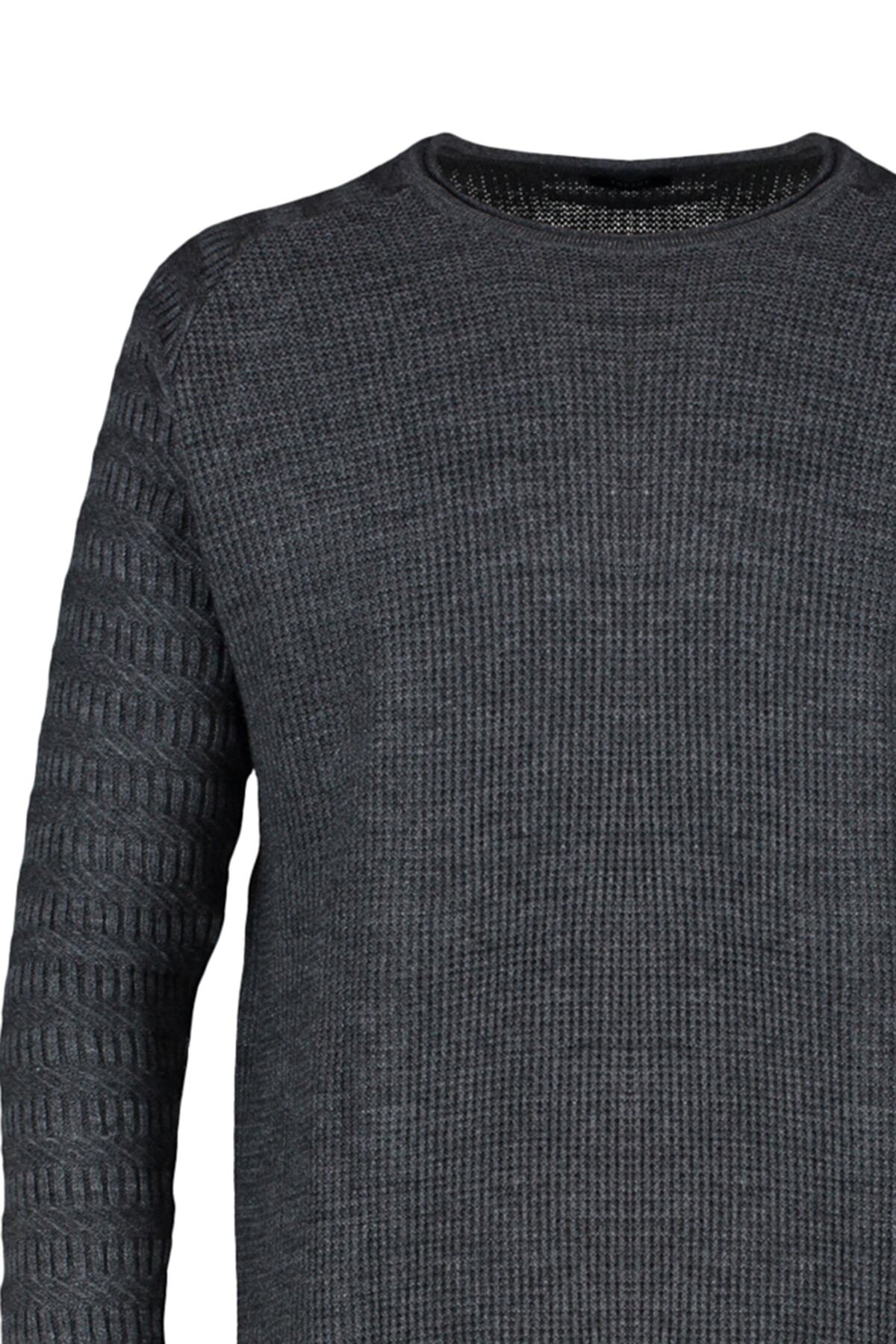 Trendyol Collection-Gray Patterned Slim Fit Knitwear Sweater - Crew Neck, Sleeve Texture, Tmnaw22Kz0380 8