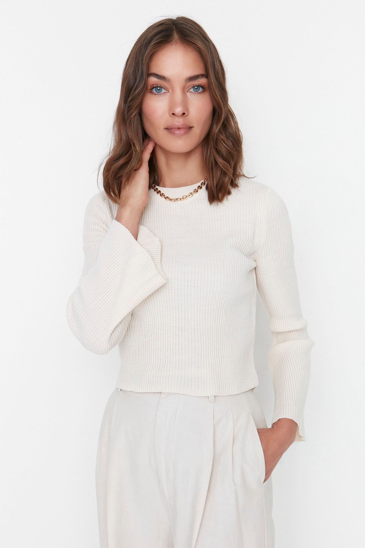 Trendyol Collection-Ecru Spanish Sleeve Knitwear Sweater TWOAW23KZ00509 4