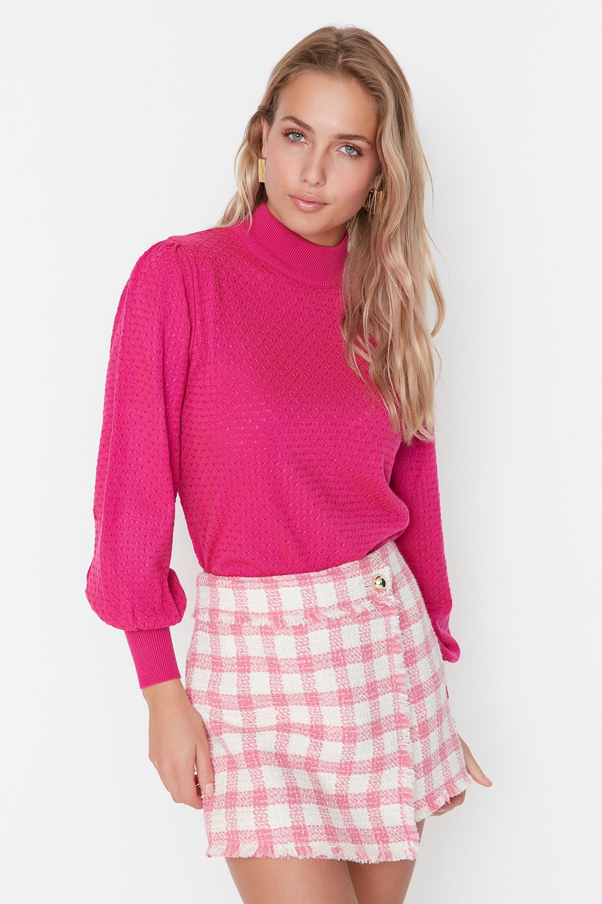 Trendyol Collection-Pulover tricotaj cu guler fucsia TWOAW21KZ0817 3