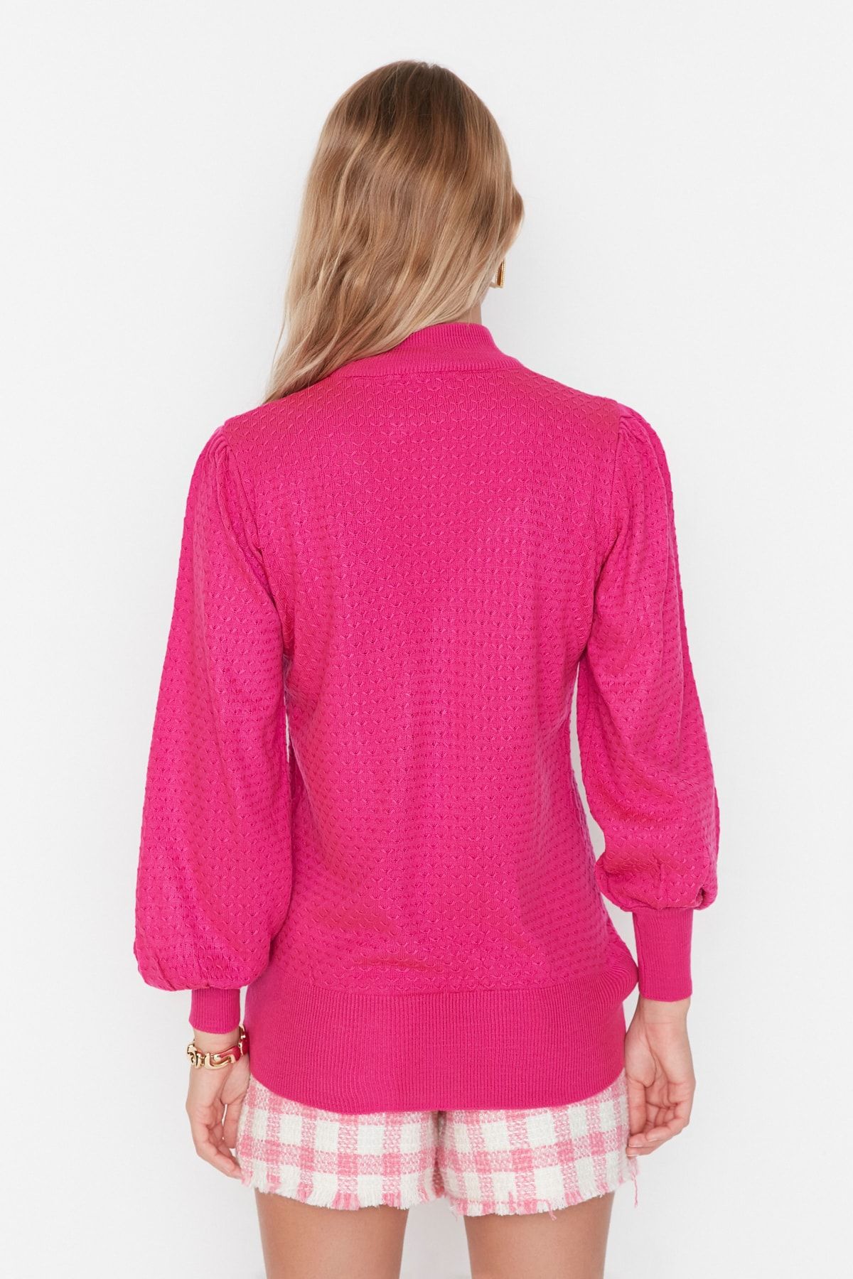 Trendyol Collection-Pulover tricotaj cu guler fucsia TWOAW21KZ0817 4
