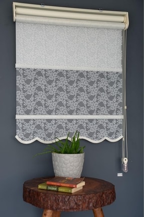 HLMSTOR Çift Mekanizmalı Tül Stor Perde Dacuz-96 Kırık Beyaz Renk Alüminyum K...