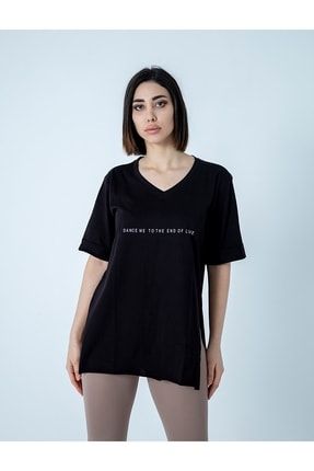 Vnd End Of Love Baskılı Yandan Yırtmaçlı V Yaka T-shirt TXC8DA760619610