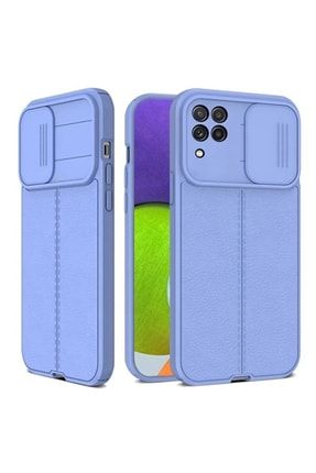 Samsung Galaxy M12 Kılıf Kamera Sürgülü Deri Dokulu Mat Silikon Mor casestt786456987452302