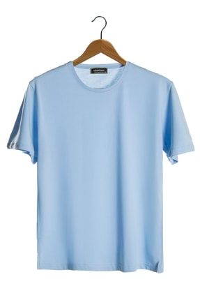 Erkek Açık Mavi Bisiklet Yaka Oversize Rahat Kalıp Basic T-shirt 22y-3400761-ek1 22Y-3400761-EK1