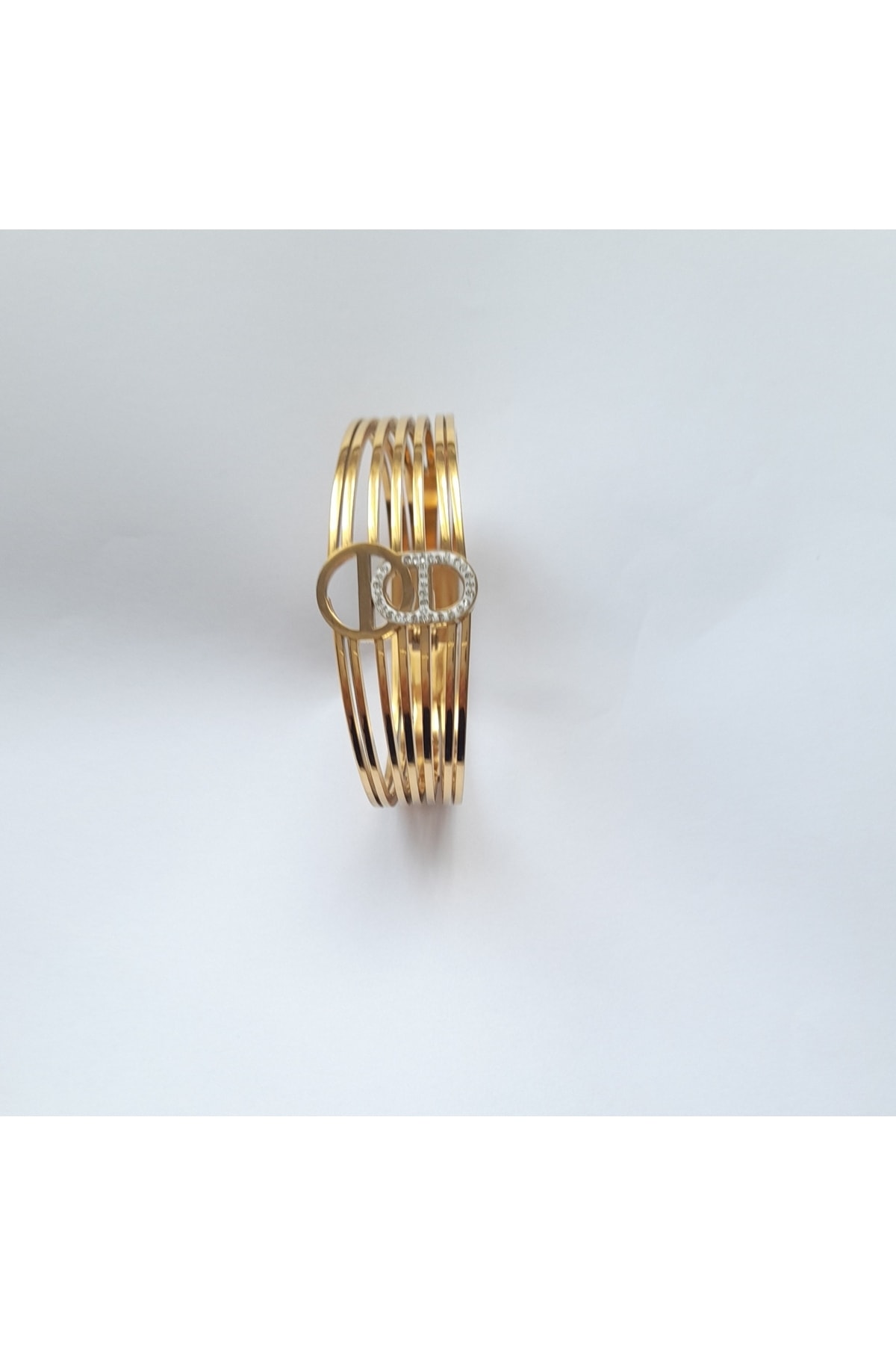 Kaburga Model Kilit Taşlı Çelik Gold Kelepçe 2