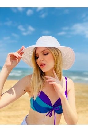 Siperli Arkadan Ayarlanabilir Fiyonklu Hasır Plaj Şapkası Hasır-YCY2126