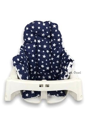 Pamuklu Bebek Çocuk Mama Sandalyesi Minderi Lacivert Yıldızlı 3