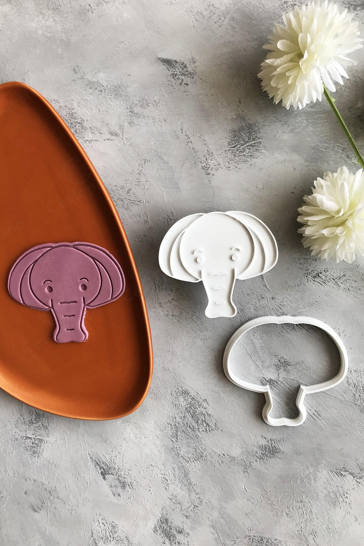 Elephant Printed Dough Shaper - White