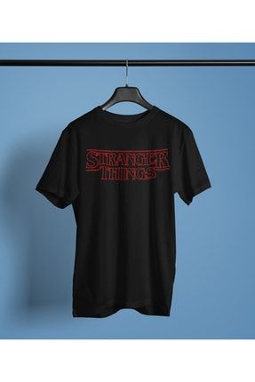 Stranger Things Siyah Baskılı T-shirt Oversize Unisex Tişört Mo0n1o0vrs9z102