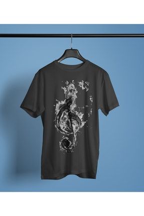 Music Nota Casper Ghost Baskılı Siyah T-shirt Oversize Unisex Tişört Mo0n1o0vrs9z92