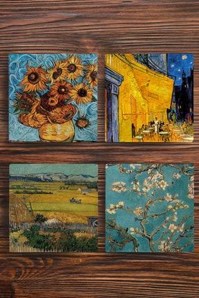 Doğal Taş Bardak Altlığı 4'lü Set - Vincent Van Gogh Eserleri bardakaltı227