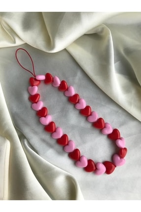 PEONY peonyofficiall Kırmızı Pembe Kalp Telefon Charmı Telefon İpi Çanta Süsü