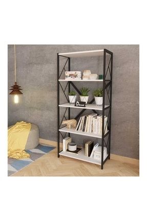 5 Raflı Metal Çok Amaçlı Kitaplık Mutfak Ofis Salon Dosya Rafı Beyaz 150 cm serabeyaz150