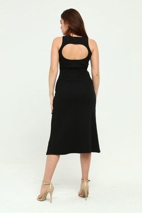 Kadın Siyah Sırt Detaylı Midi Elbise KKO-00-1503