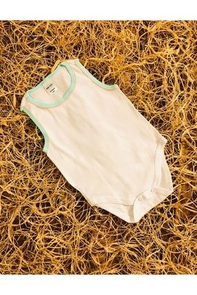 Bebek %100 Pamuk Beyaz Yeşil Renk Düz Çıtçıtlı Atlet Body LTFN77