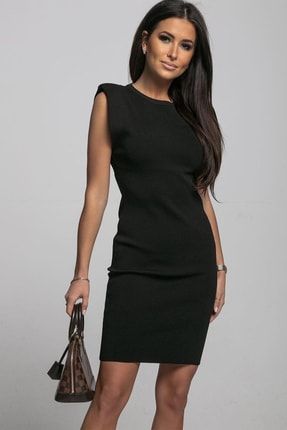 Siyah Vatkalı Kaskorse Örme Elbise missamour-2022-17