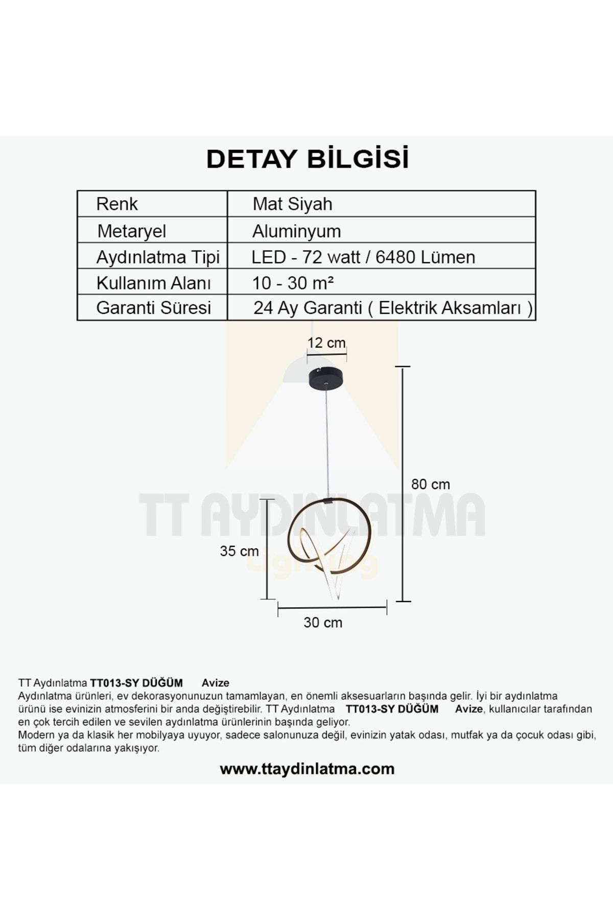 TT AYDINLATMA-Tt013-sy Led Chandelier - Knot Model, 3 Colors Matte Black 3