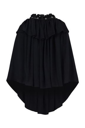 Özel Tasarım Couture Siyah Volanlı Ipek Bluz Silk Black Blouse Rheme-70