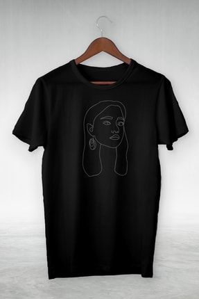 Siyah Basit Çizim Yüzü İllustrasyon Çizim vip Tasarım Tshirt CTE-040