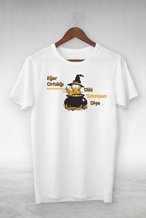 Unisex Beyaz Garfield Komik Yazılar Seri T-Shirt GSC-155