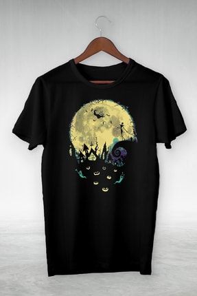 Unisex Siyah Cadılar Ve Dolunay Illustrasyon Çizim Vip Tasarım Tshirt İ-140