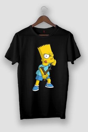 Unisex Siyah Bart Simpson Baskılı T-shirt İ-26