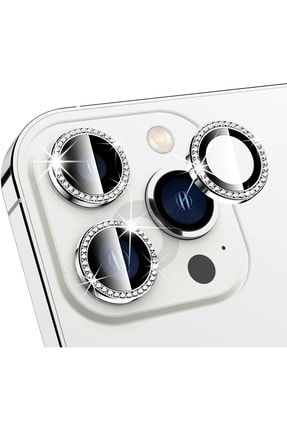 Iphone 13 Pro Max & Iphone 13 Pro Uyumlu Swarovski Taşlı Kamera Koruyucu Diamond - Gümüş [3'lü Set] HYPRA000120