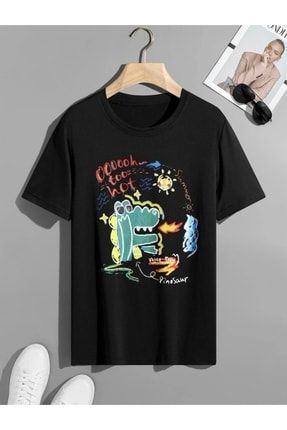 Oversize Unisex Oh To Hot Dinosaur Baskılı T-shirt %100 Pamuk mdl-newseason-s121