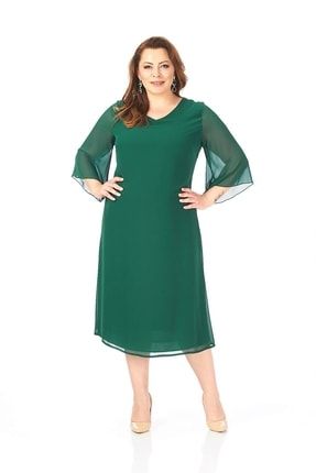 Büyük Beden Yeşil Renkli Şifon Elbise 1020-201