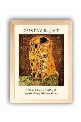 Ahşap Çerçeveli Tablo Gustav Klimt The Kiss Öpücük Ahşap