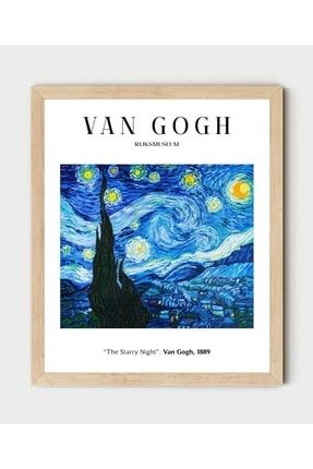 Ahşap Çerçeveli Tablo Van Gogh Starry Night Yıldızlı Geceler Ahşap