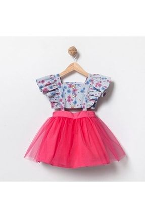 Kız Çocuk Çiçek Desenli Pembe Elbise CMN-P1007