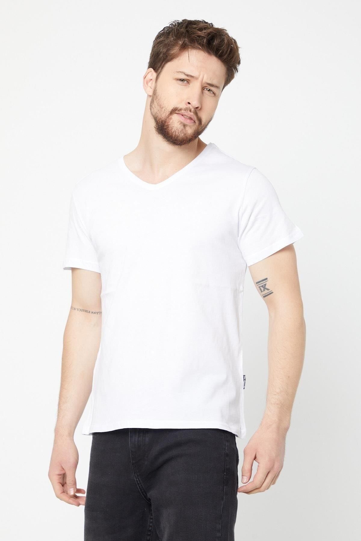 METALIC Erkek Çok Renkli T- Shirt Regular Fit Rahat Kesim V Yaka 5'li Basic Tişört Paketi PG9854