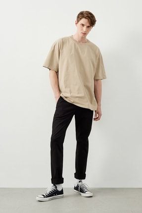 Erkek Bej Oversize Fit Nun T-shirt RA112