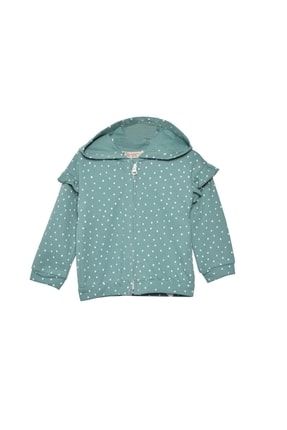 Turkuaz Renkli Fermuarlı Kapüşonlu Fırfır Detaylı Bebek Kız Sweatshirt-js 118426 |silversun 22K010000327