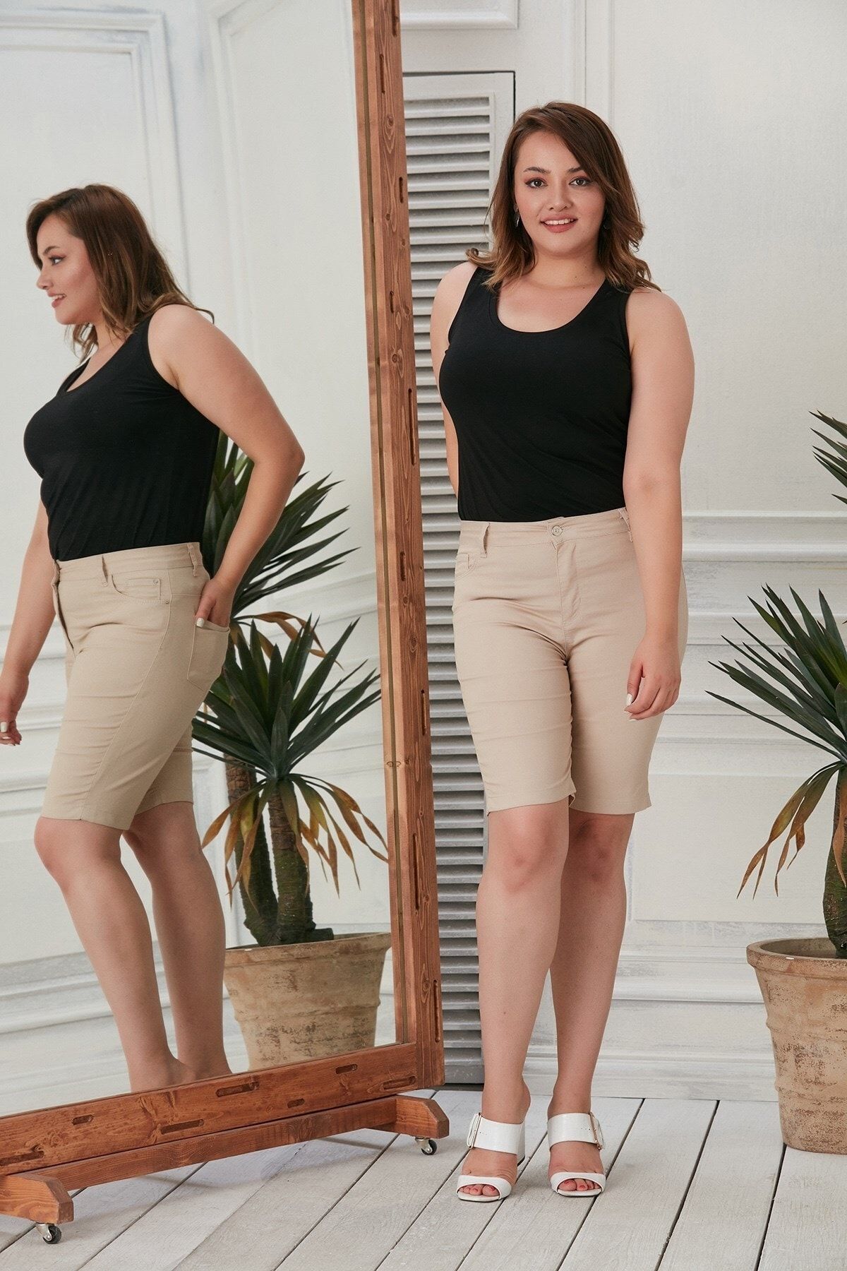 RMG-Plus Size Cotton Summer Shorts 1351 - Cream RMG 5