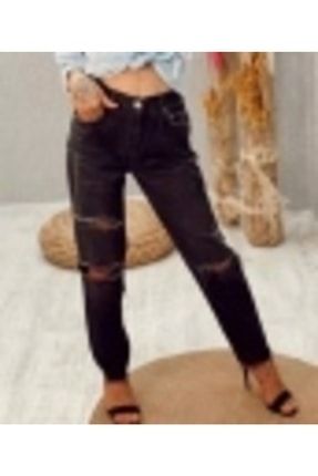 Kadın Siyah Yırtıklı Mom Jeans Denim Kot Orjinal Ithal We Pantolon TYC00485212554