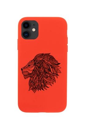 Iphone 11 Çizim Aslan Tasarımlı Kırmızı Telefon Kılıfı BCIPH11CZGASLN
