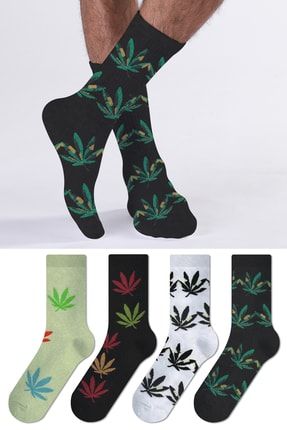 Marijuana Desenli Dört Mevsim Unisex 4'lü Renkli Soket Çorap Seti CCU79