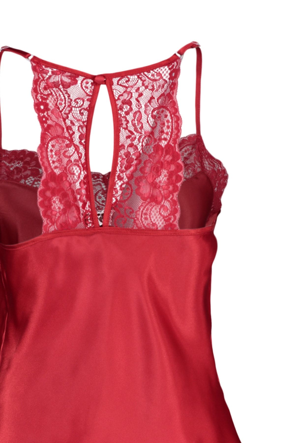 Trendyol Collection-Satin-gewebtes rotes Spitzen-Pyjama-Set mit Seilträgern – THMSS22PT0269 7