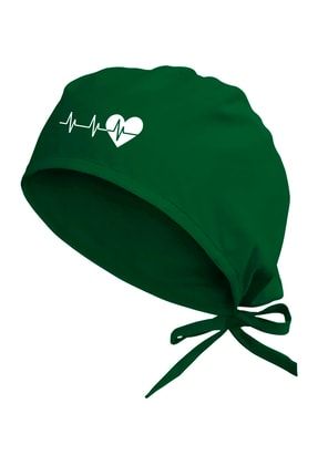 Kalp Ekg Temalı Sağlık Çalışanı Cerrahi Bonesi Ameliyathane Yeşili TYC00485439401
