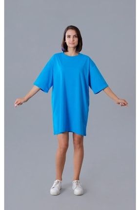 Unisex Mavi Oversize Basic T-shirt BOVERSİZE