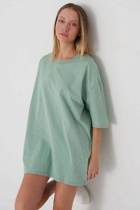 Unisex Su Yeşili Oversize Basic T-shirt BOVERSİZE