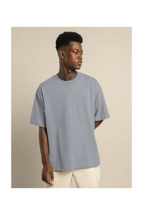 Unisex Gri Düz Renk Oversize Tshirt 76