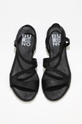 Siyah Deri Kadın Düz Sandalet 01WS2519