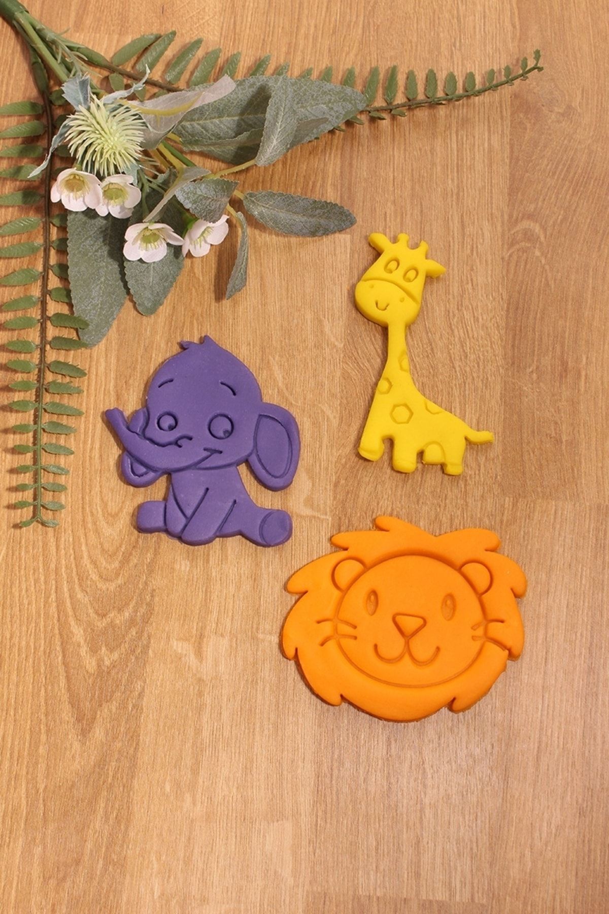 Maflen Safari Animals Cute Lion Giraffe Elephant Set of 3 Cookie