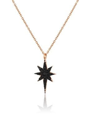 925 Ayar Gümüş, Mat Zirkon Taşlı Rose Kaplama Kuzey Yıldızı Modeli Kolye zs-kzyldz-kly