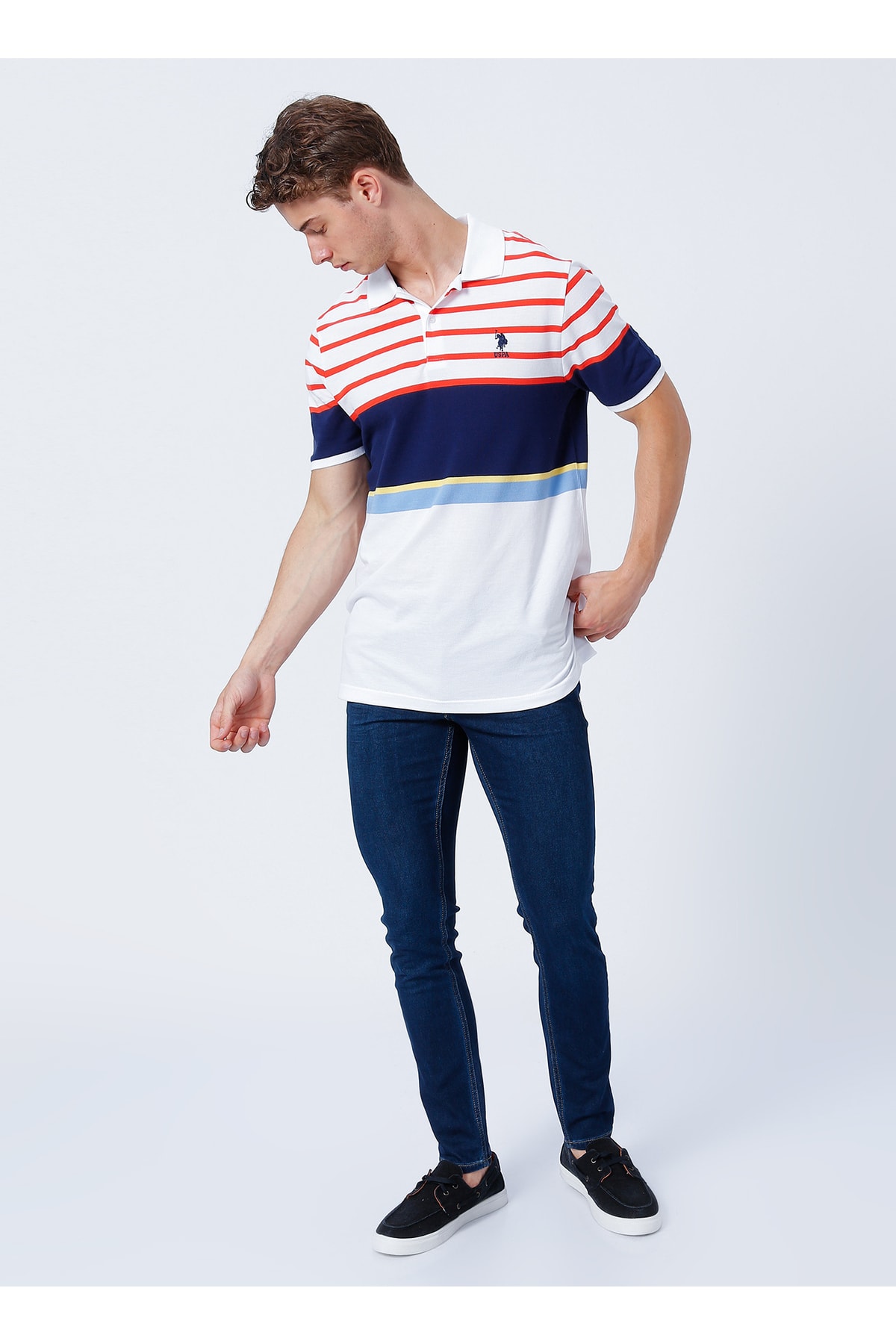 یو اس پولو شلوار جین مردانه کمر معمولی، لژدار، آبی روشن، Keon-o