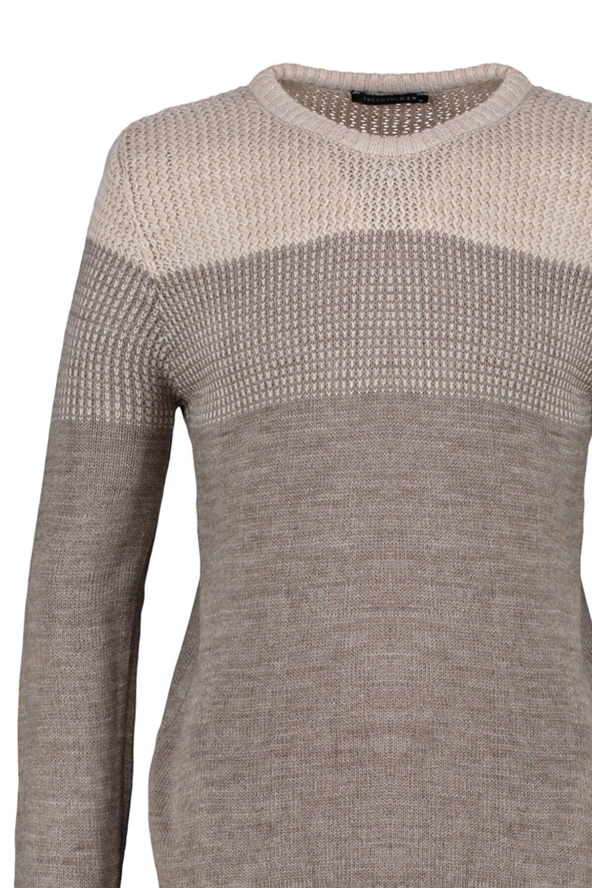 Trendyol Collection-Beige Crew Neck Slim Fit Blocked Sweater - Tmnaw21Kz0543 8